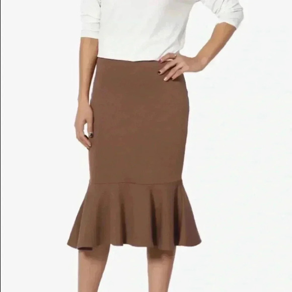 🆕 Zenana Outfitters Light Brown Mermaid-Hem Mid Skirt XL🆕 - Picture 5 of 10